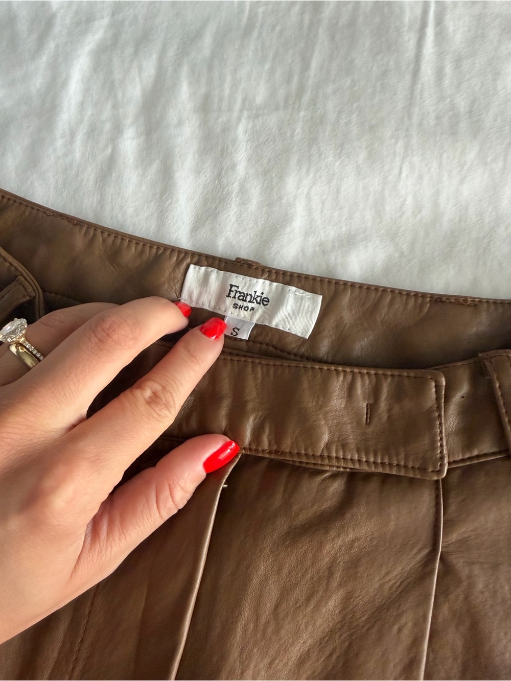 The Frankie Shop Pernille Pleated Faux Leather Shorts in Brown - Picture 5 of 16